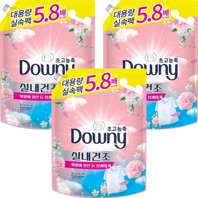 다우니 실내건조 초고농축 섬유유연제 플로럴 블로썸 리필, 4.1L, 3개
