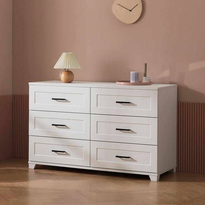 장인가구 커슨 3단 와이드 서랍장 1200 스틸손잡이형 방문설치, 화이트, 6개