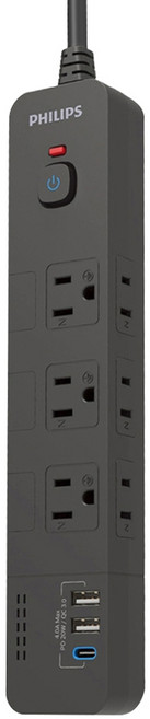 PHILIPS 飛利浦 4開6插快充USB延長線 3孔 CHP8460BA/96, 1.8m, 黑色, 1條