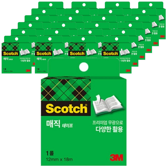 스카치 매직 테이프 리필 12mm x 18m, 혼합 색상, 25개