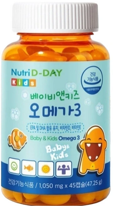 뉴트리디데이 베이비 앤 키즈 오메가3 츄어블 영양제, 45정, 1개 - 쿠팡