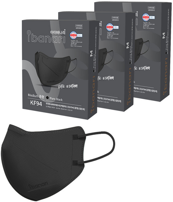 아이바나리 에어황사방역용 마스크 중형 KF94, 10개입, 3개, 블랙