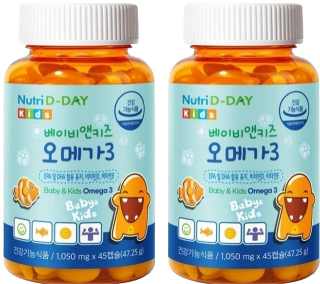 뉴트리디데이 베이비 앤 키즈 오메가3 츄어블 영양제, 45정, 2개