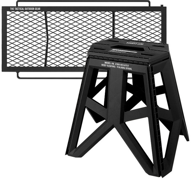 KEEP CAMPING Stool L側邊延長烤桌折疊椅, 黑色