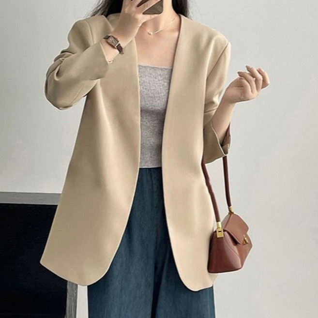 아뗄릭 여성용 9컬러 곡선 노카라 노버튼 모던 봄가을 자켓 10184