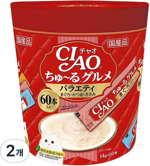 챠오츄르 고양이 구루메 버라이어티 간식 60p, 혼합맛(참치/가다랑어/닭가슴살), 840g, 2개