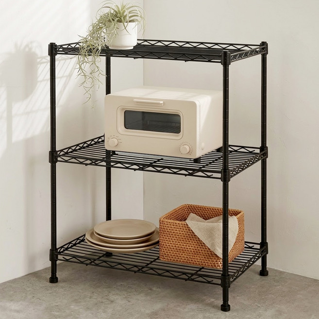 팬물산 미니 메탈랙 스탠드선반, 블랙, 3단