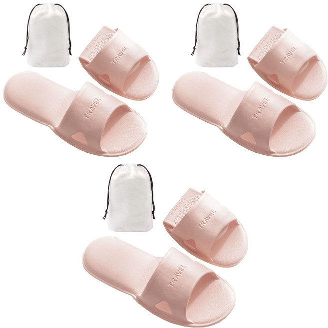 하늬통상 여행용 접이식 경량슬리퍼 + 파우치, 핑크, 3개
