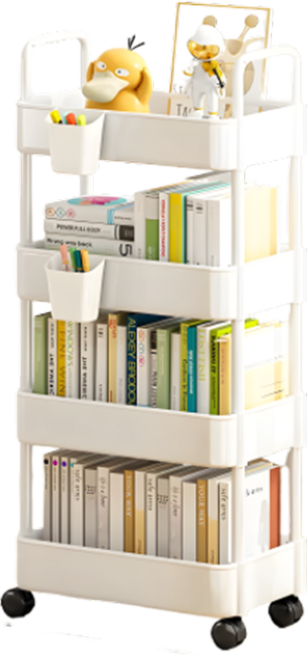 리브온 틈새 수납 정리대 트롤리 + 바퀴 + 걸이+ 스티커 + 걸이상자 2p 36 x 24 x 97 cm, 화이트, 4단