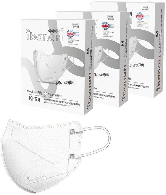 아이바나리 에어 황사방역용 마스크 M KF94, 10개입, 3개, 화이트