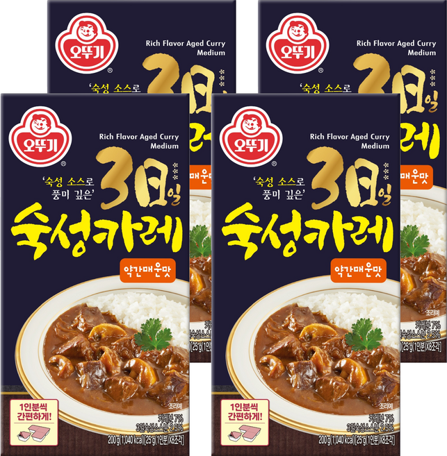 오뚜기 3일 숙성카레 약간 매운맛 고형, 200g, 4개