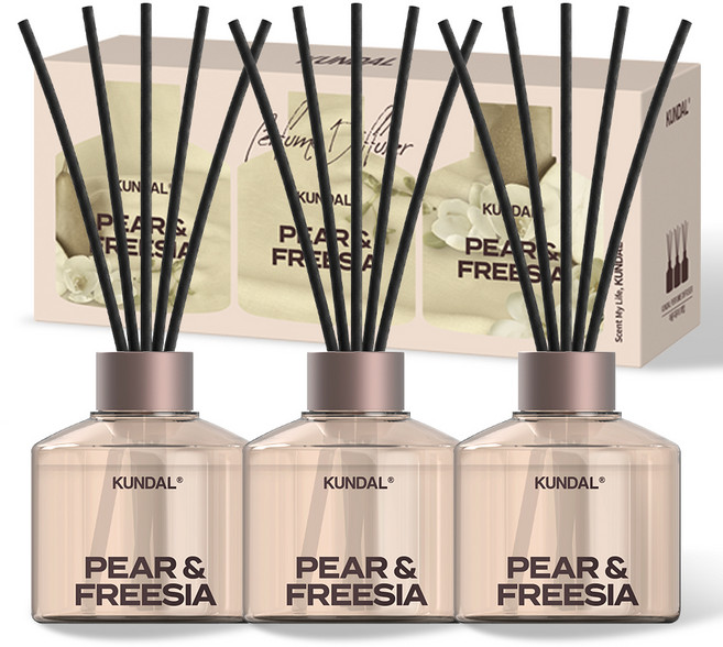 쿤달 퍼퓸 디퓨저 + 섬유스틱 세트, 페어앤프리지아, 200ml, 3개