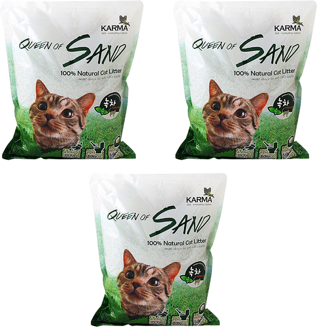 카르마 퀸오브샌드 응고형 고양이 두부 모래, 3kg, 3개, 녹차