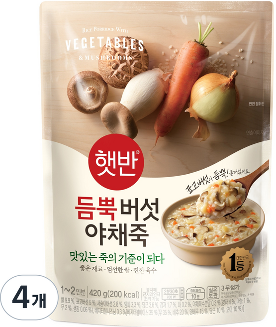 햇반 듬뿍 버섯야채죽, 420g, 4개