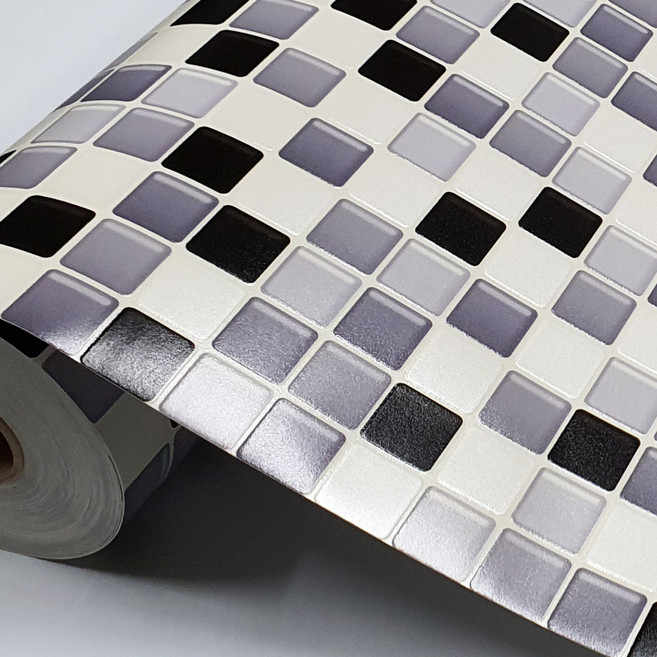 바둑타일 시트지, 블랙, 50 x 300 cm