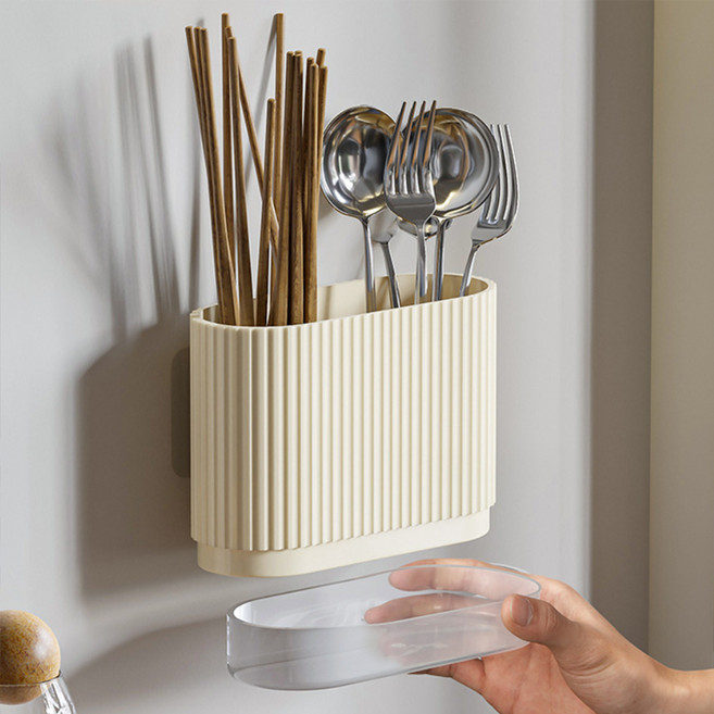 홈즈픽 걸이형 물빠짐 수저통, 화이트, 1개