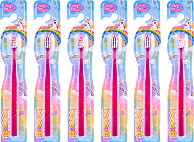 bebeD 초콜릿도 잘 닦이는 칫솔, 핑크, 6개입, 1개