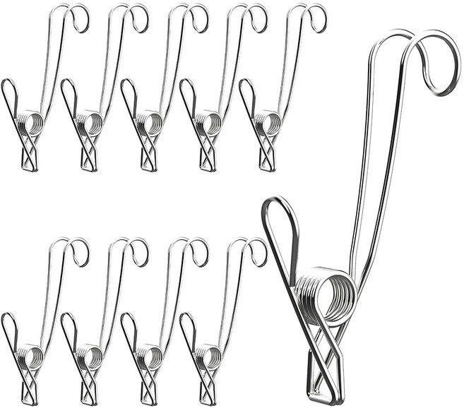 코멧 다용도 스테인리스 후크 집게, 실버, 10개