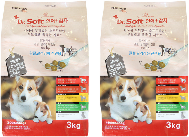 더독 강아지 닥터소프트 사료 감자, 연어, 3kg, 2개