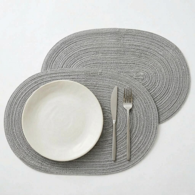 핸디랩 홈카페 감성 짜임 방수 식탁매트 타원형, 짙은 회색, 2개, 45 x 30 cm