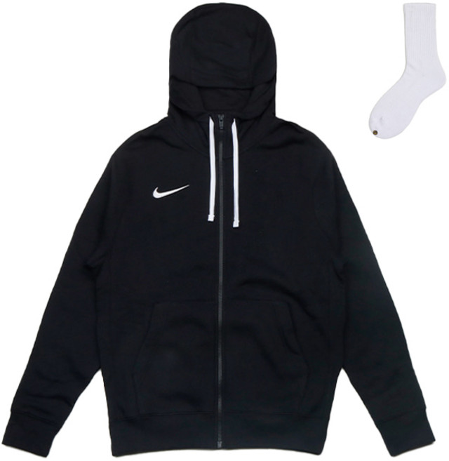 Nike 男款 Park Swoosh 連帽拉鍊外套 CW6887-010 + welldone 襪子