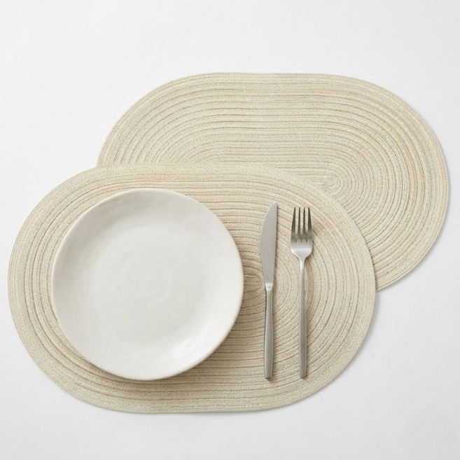 핸디랩 홈카페 감성 짜임 방수 식탁매트 타원형, 크림색, 2개, 45 x 30 cm