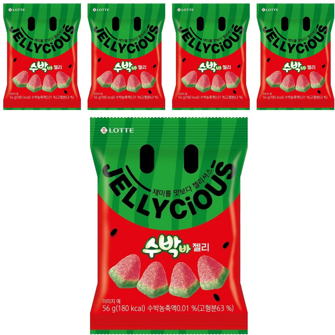 롯데웰푸드 젤리셔스 수박바, 56g, 5개