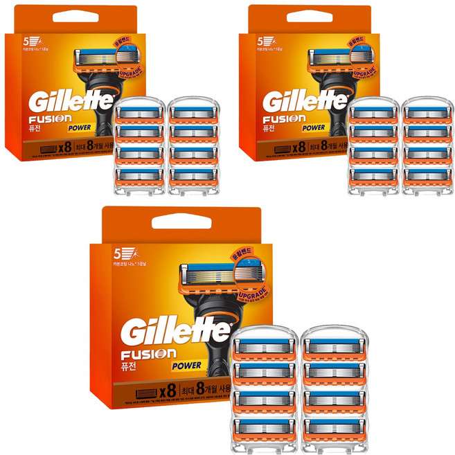 질레트 정품 퓨전 파워 면도날, 8개입, 3개