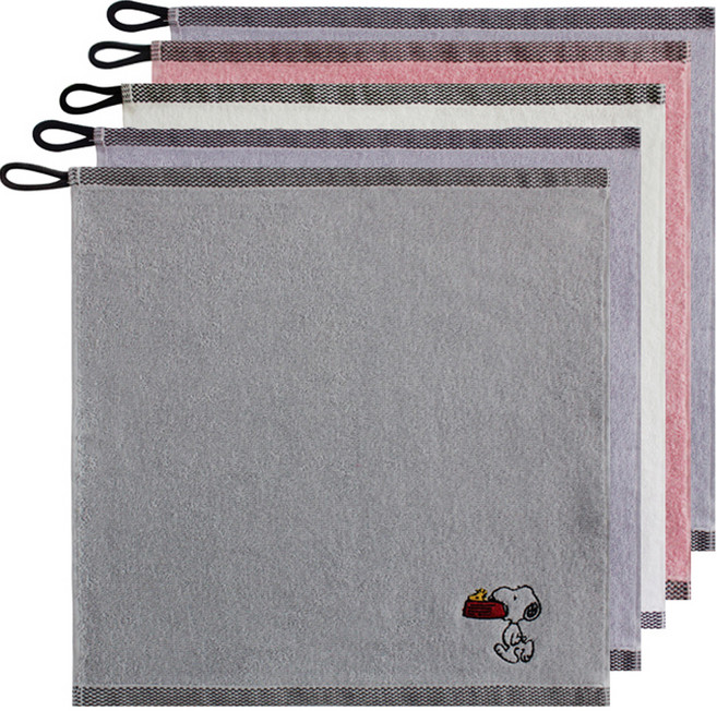 송월타월 스누피 블랙라인 고리 핸드타월, 랜덤 발송, 5개
