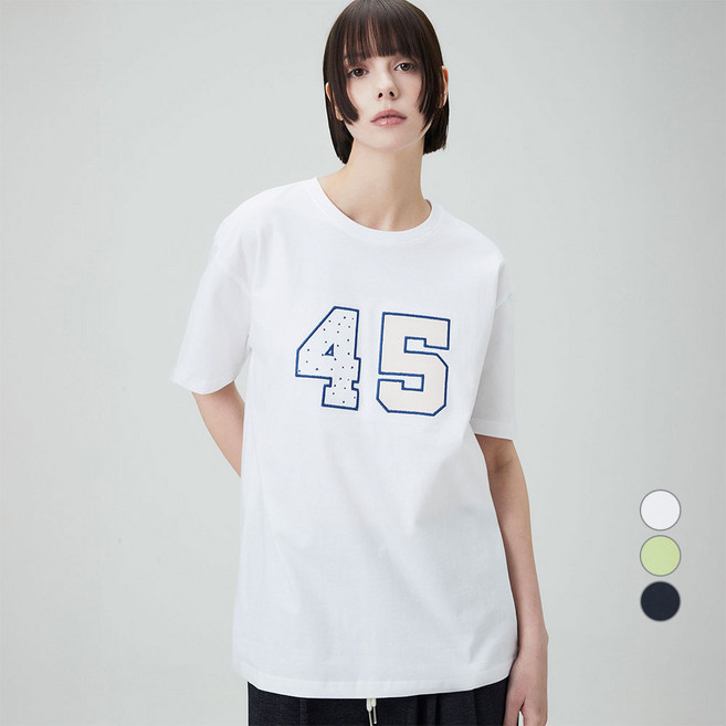 ELLEPARIS 여성용 45 통기성 루즈핏 그래픽 자수 반팔 티셔츠