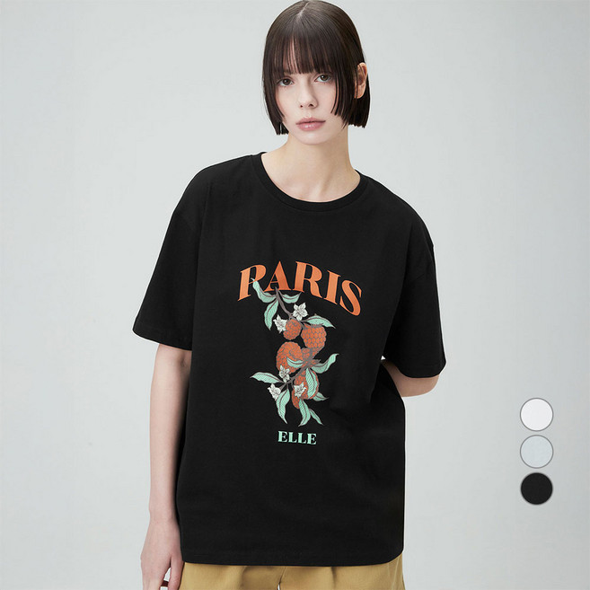 ELLEPARIS 여성용 FLOWER 통기성 루즈핏 그래픽 반팔 티셔츠