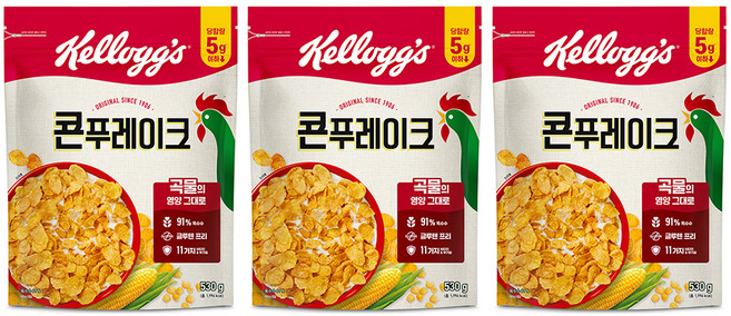 켈로그 콘푸레이크 시리얼, 530g, 3개