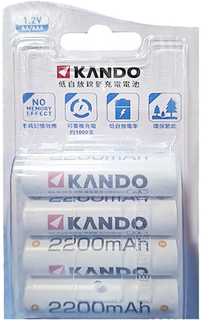 KANDO 感動 低自放 鎳氫電池 2200mAh 可重複充電約1000次, 4顆, 1組