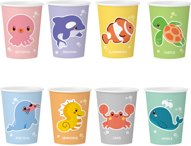 이지앤 바다 동물 종이컵 184ml, 100개입, 1세트