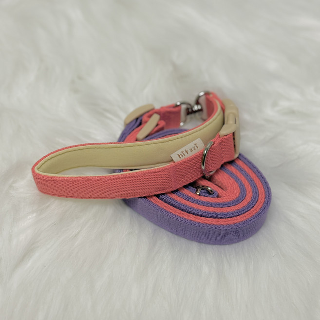 힛찌 강아지 트윈 리드줄 두마리용, 1개, 핑크퍼플