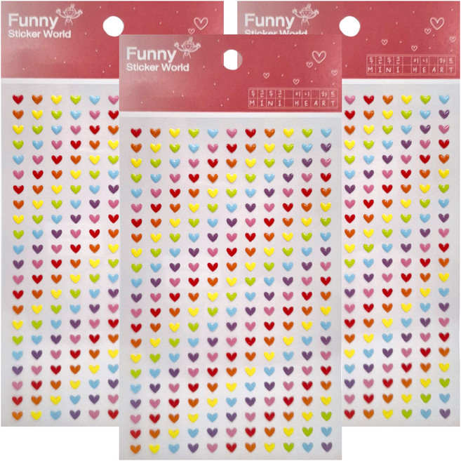 FUNNY STICKER 浮凸貼紙迷你愛心套裝, 多色, 3包