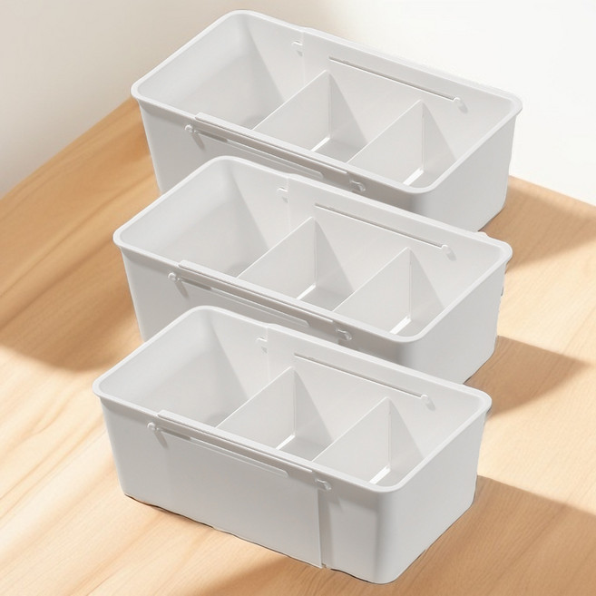 달콤상점 길이조절 칸막이 수납함 주방정리함 대형, 화이트, 3개