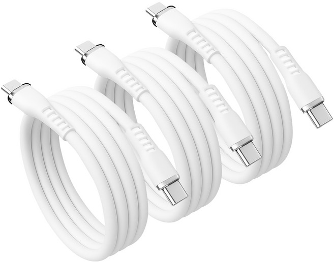 홈플래닛 꼬임방지 프리미엄 실리콘 초고속 충전 케이블 C to C PD 60W, 화이트, 3개, 2m