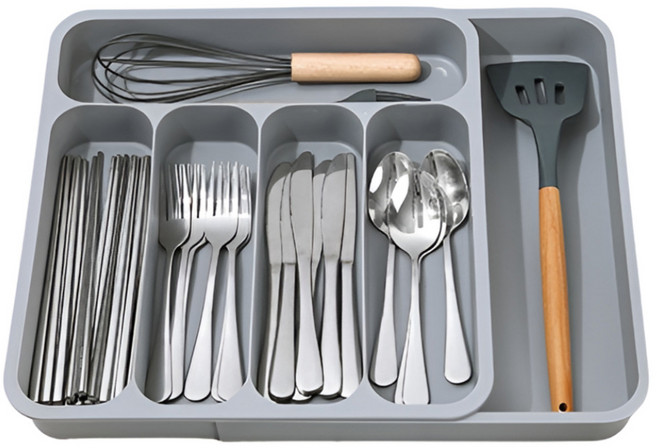 사라사 2단 식기 서랍정리 수납 칸막이 트레이, 그레이, 1개