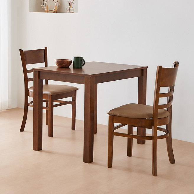 동서가구 캐빈 고무나무 원목 식탁 2인용 + 의자2p 세트 방문설치, 카카오, 일반의자 2