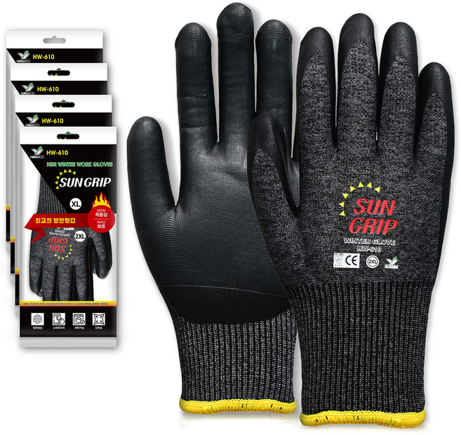 한우 썬그립 NBR 코팅 겨울 방한 기모 안전장갑, 그레이, 5개