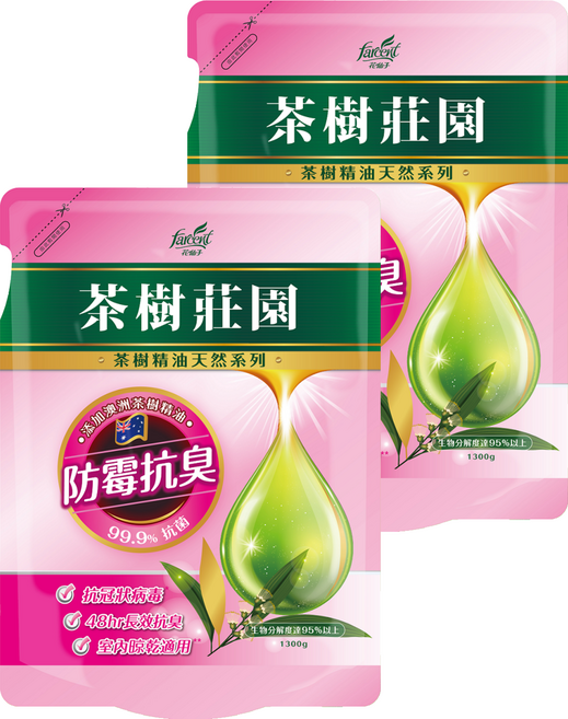farcent 花仙子 茶樹莊園 茶樹超濃縮洗衣精補充包 防霉抗臭, 1.3kg, 1入, 2包