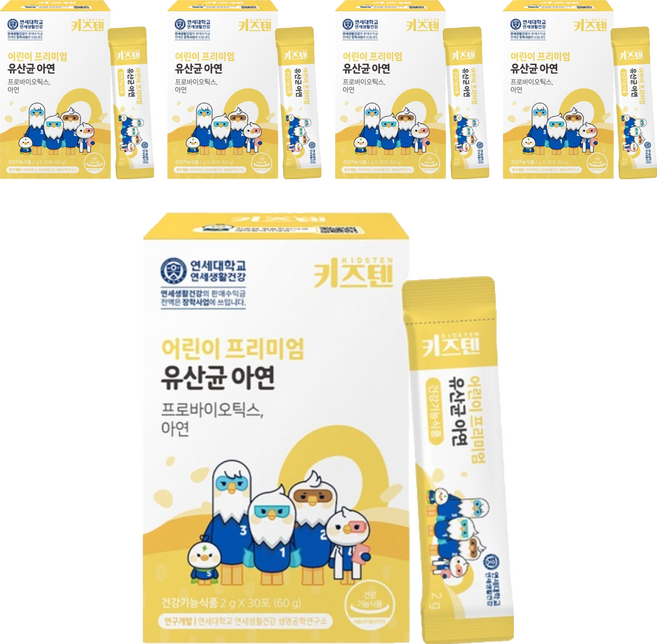 키즈텐 어린이 프리미엄 유산균 아연, 60g, 5개