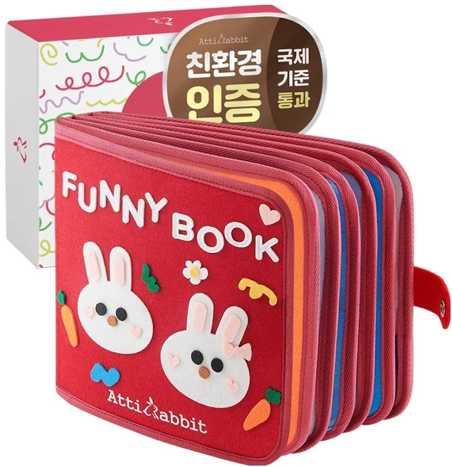 아띠래빗 첫 놀이 학습책 마이 퍼니북 헝겁책, 레드, 1개 - 쿠팡