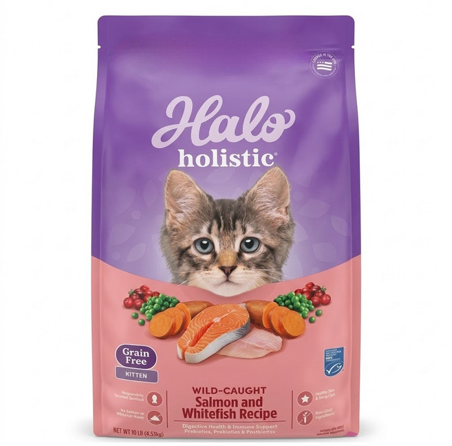 Halo 嘿囉 幼貓用 無穀乾飼料, 野生鮭魚燉白魚, 4530g, 1包