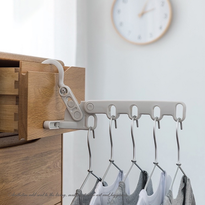 LiFArt 日式室內五連衣架掛鉤 免工具 五孔間隔吊掛 露營/旅行/商務出差都適用, 白色, 1個