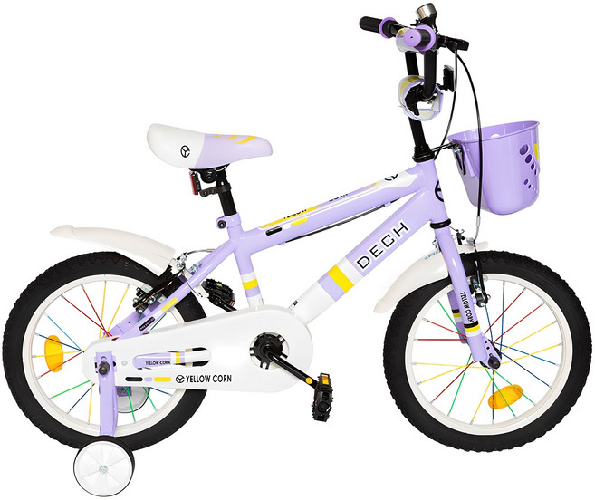 옐로우콘 어린이 데크 18형 보조바퀴 자전거, 퍼플, 126cm, 1개