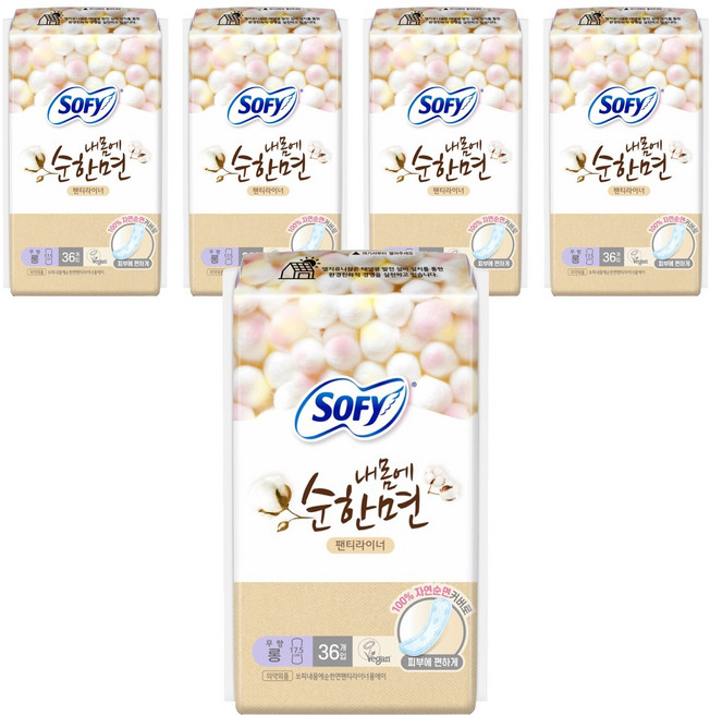 쏘피 내몸에 순한면 팬티라이너, 롱, 36개입, 5개
