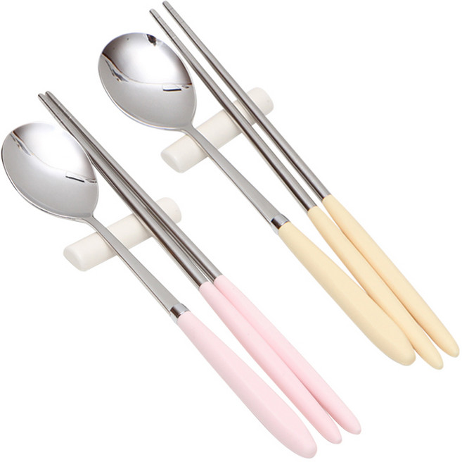 윌리브 아모스 파스텔 수저세트, 핑크 + 옐로우, 숟가락 + 젓가락, 2세트