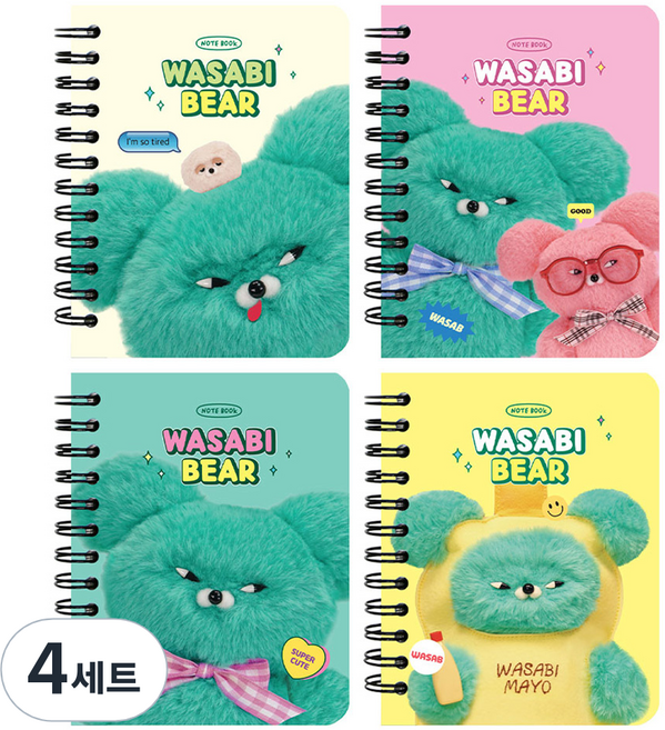 PINKFOOT Wasabi Bear 合紙筆記本 4款套組, 4套, 混合顏色